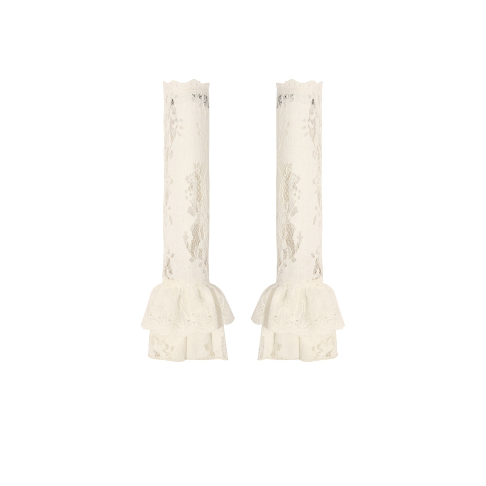 Dark in Love - Steampunk Lace Layered Ribbon Handschoenen - Creme